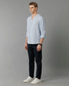 Mens Regular Fit Solid Blue Casual Linen Shirt-LAUNI-S