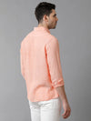 Mens Regular Fit Solid Orange Casual Linen Shirt-LENNO-S