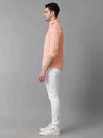 Mens Regular Fit Solid Orange Casual Linen Shirt-LENNO-S