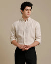 Mens Regular Fit Cream Solid Casual Linen Shirt