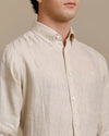 Mens Regular Fit Cream Solid Casual Linen Shirt