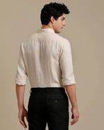 Mens Regular Fit Cream Solid Casual Linen Shirt