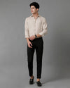 Mens Slim Fit Vertical Brown/Brown A/W Linen Blend Shirt