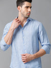 Mens Regular Fit Solid Blue Casual Linen Shirt-LEVON- M