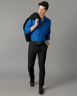 Mens Regular Fit Solid Blue Casual Linen Shirt-LAITH- S