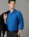 Mens Regular Fit Solid Blue Casual Linen Shirt-LAITH- S