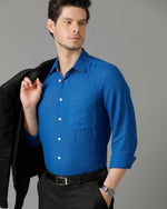 Mens Regular Fit Solid Blue Casual Linen Shirt-LAITH- S