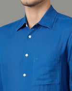 Mens Regular Fit Solid Blue Casual Linen Shirt-LAITH- S