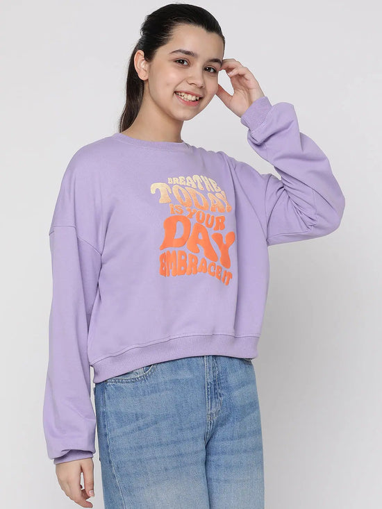 Lil Tomatoes Girls Light Weight Cotton Looper Sweatshirt-GGSWT-W23-1295_PURPLE_30