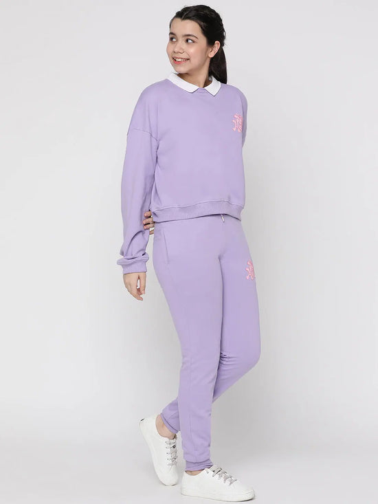 Lil Tomatoes Girls Purple Light Weight Cotton Looper Track Suits