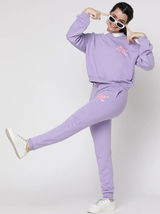 Lil Tomatoes Girls Purple Light Weight Cotton Looper Track Suits