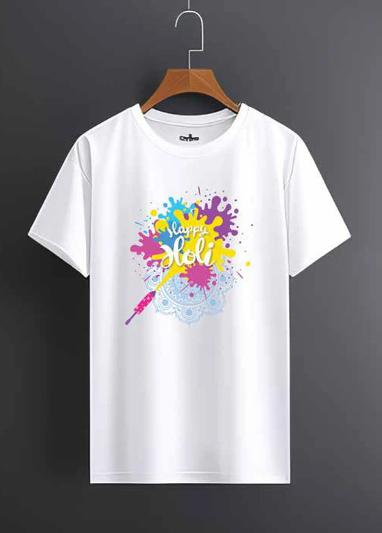 Men White Printed Round Neck T-shirt