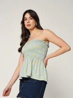 Printed Polka Dot Tube Style Smocked Top