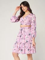 Floral Printed Crop Top With Fit-Flare Skirt Set