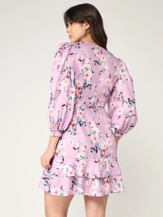 Digital Printed Floral Overlap Dress