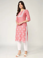 Straight Fit Printed Kurta With Lace At Front Yoke