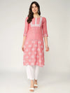 Straight Fit Printed Kurta With Lace At Front Yoke