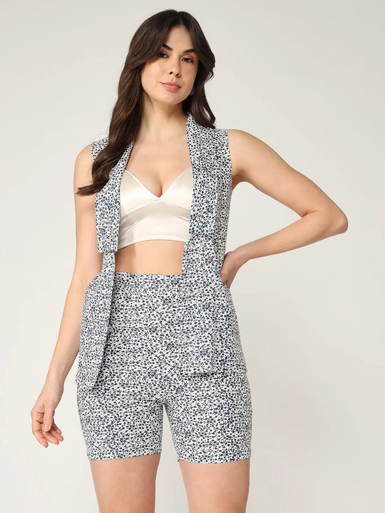 Fusion Allover Printed Sleeveless Shrug With Short Pant Set