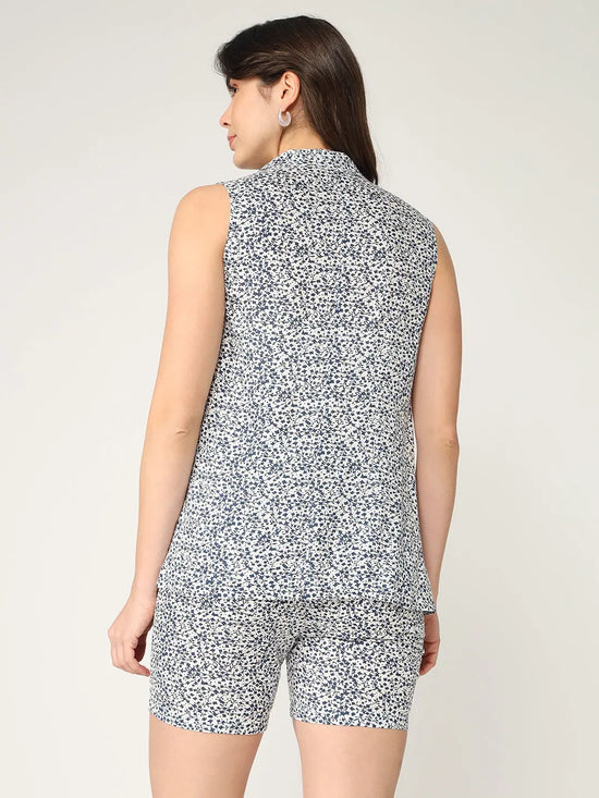 Fusion Allover Printed Sleeveless Shrug With Short Pant Set