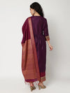 Festive Gathered Waistline Kurta With Straight Pant And Matching Dupatta Set