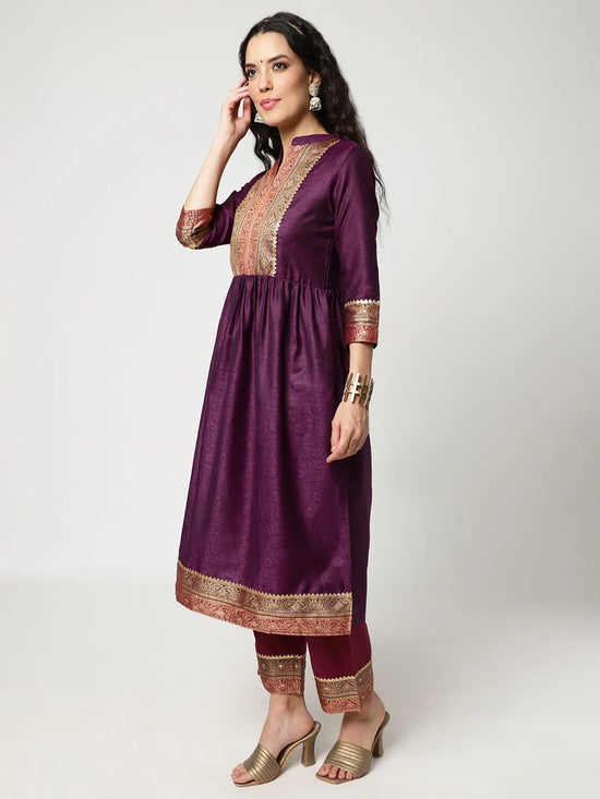 Festive Gathered Waistline Kurta With Straight Pant And Matching Dupatta Set