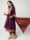 Festive Gathered Waistline Kurta With Straight Pant And Matching Dupatta Set