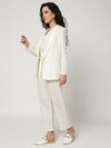 Off White Solid Blazer With Matching Pant Set