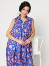 Floral Digital Printed Sleeveless Dress With Gathered Loose Fit