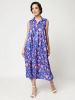 Floral Digital Printed Sleeveless Dress With Gathered Loose Fit