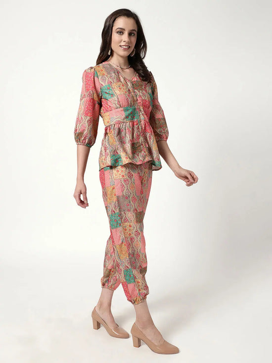 Digital Printed Patchwork Style Top With Pant Set