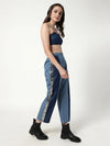 Solid Bralette Top With Color-Blocking Pant Set Having Sequin Patch