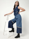 Solid Color-Block Waistcoat Top With Sequin Patch With Stylish Matching Pant Set