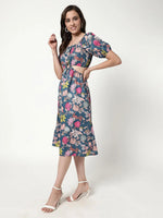 Floral Digital Printed Dress With waist Cut-Out