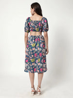 Floral Digital Printed Dress With waist Cut-Out