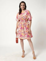 Digital Printed Floral Dress With Elasticated Waistline