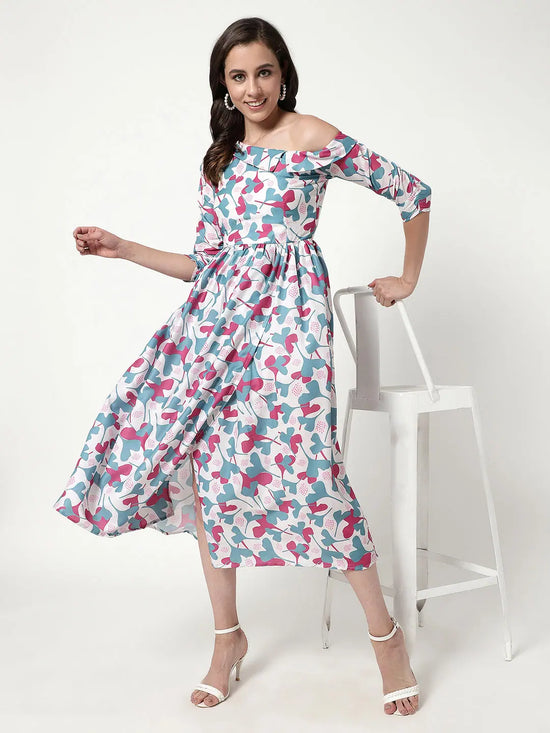 Digital Printed One-Shoulder Floral Dress