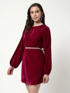 Solid Velvet Dress With Belt