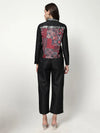 Solid Front Open Collared Blazer With Sequin Patch Detail