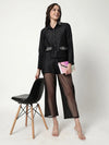 Solid Front Open Collared Blazer With Sequin Patch Detail