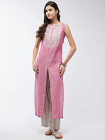 Chambray Embroidered Sleeveless Kurta-PK4485PNK-S