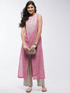 Chambray Embroidered Sleeveless Kurta-PK4485PNK-S