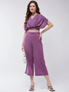 Solid Pleated Top With Matching Pant Set-ZLCO10050PRPL-XS