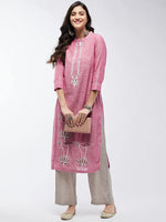 Chambray Floral Embroidered Kurta-PK4484PNK-S