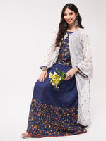 Mughal Printed Top With Skirt And Embroidered Shrug-PKC10074NVY-S