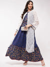 Mughal Printed Top With Skirt And Embroidered Shrug-PKC10074NVY-S