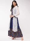 Mughal Printed Top With Skirt And Embroidered Shrug-PKC10074NVY-S