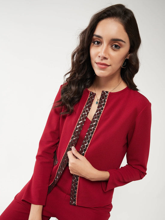 Solid Front Open Blazer With Sequin Detail-ZL7048-M