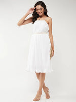 Solid Pleated Strappy Dress-ZL8291WHT-XS