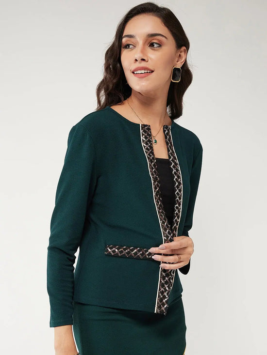 Solid Front Open Blazer With Sequin Detail-ZL7047-S