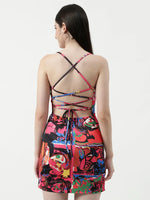 Picasso Inspired Digital Printed Short Dress With Back Tie-Up